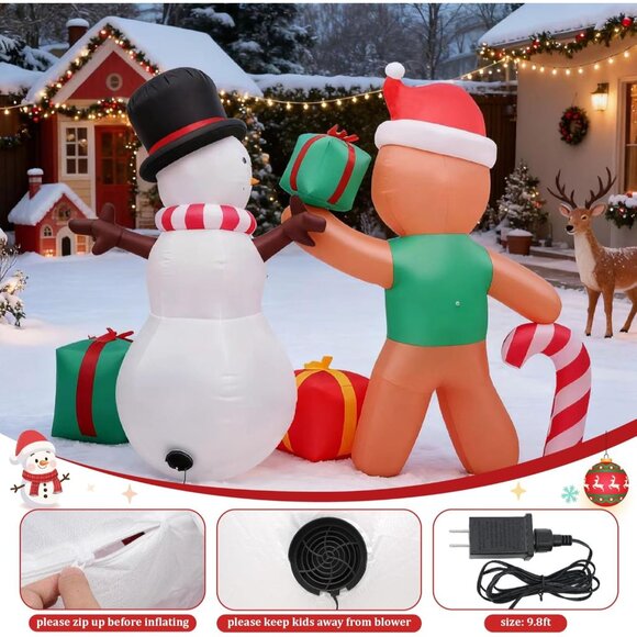 🆕6FT Christmas Inflatable Gingerbread Snowman Gift Box Outdoor Decoration - Picture 8 of 8